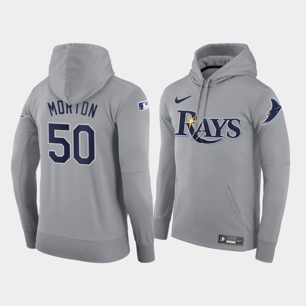 Cheap Men Tampa Bay Rays 50 Morton gray road hoodie 2021 MLB Nike Jerseys